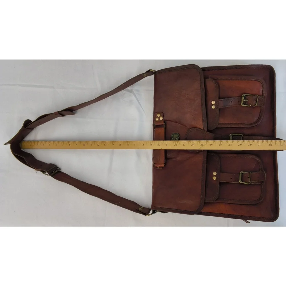 Cuero Handmade Leather Messenger Bag Unisex Brown Leather 11 Pockets #W5112